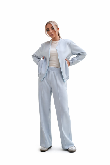 Luksusowy Komplet Damski Masełko Bluza Rozpinana + Spodnie Wide Leg Premium Soft Touch Elegancja & Komfort-BŁĘKIT